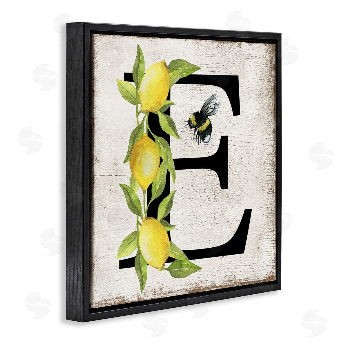 Lemon & Bee E Letter Black Floating Frame Canvas Wall Art, Home Decor by Creatif Belle