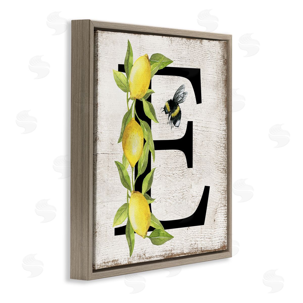 Lemon & Bee E Letter Brown Floating Frame Canvas Wall Art, Home Decor by Creatif Belle