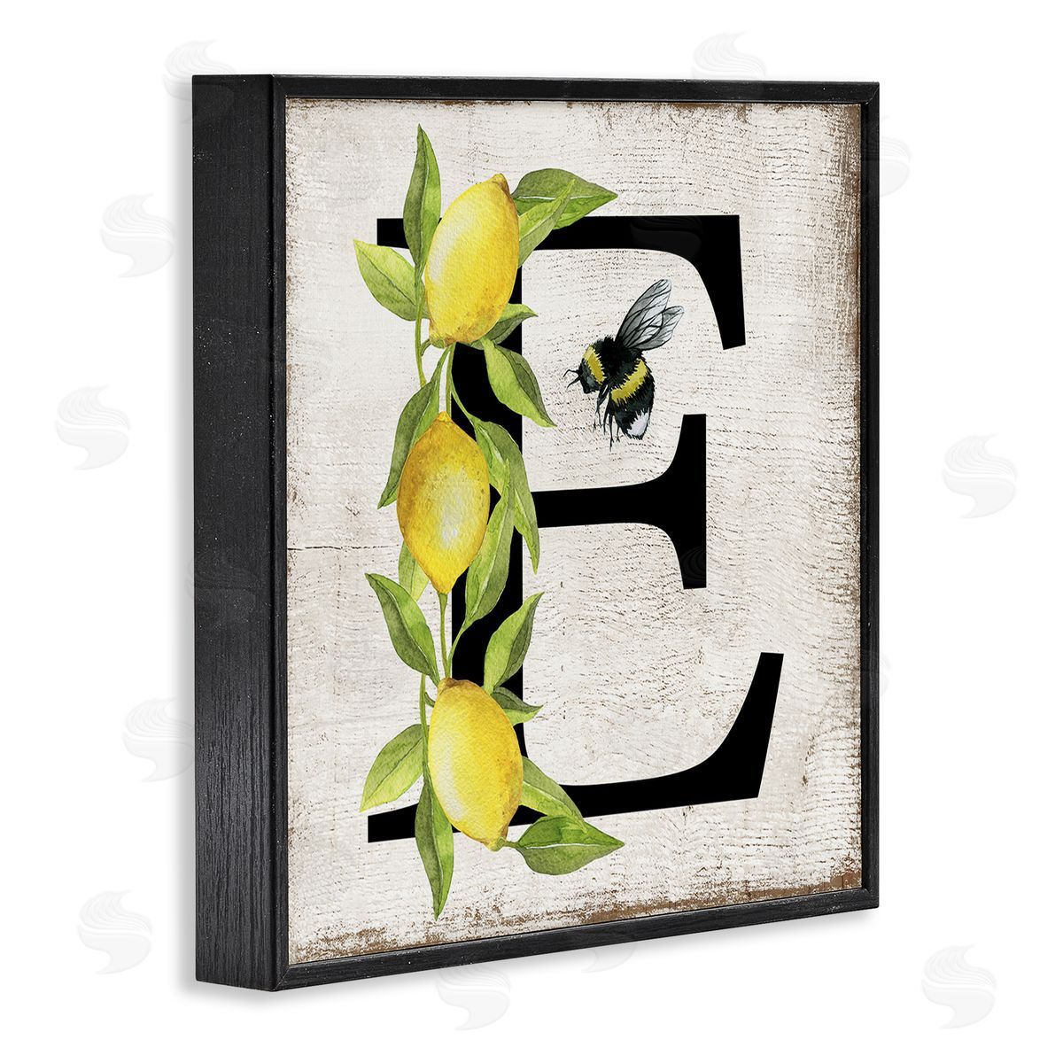 Lemon & Bee E Letter Black Frame Print Wall Art, Home Decor by Creatif Belle