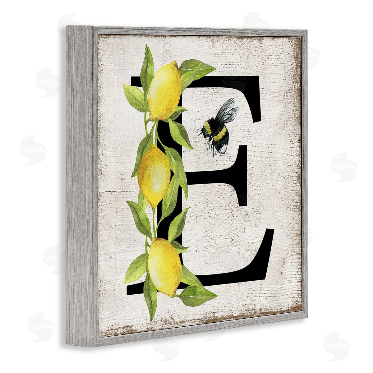 Lemon & Bee E Letter Grey Frame Print Wall Art, Home Decor by Creatif Belle