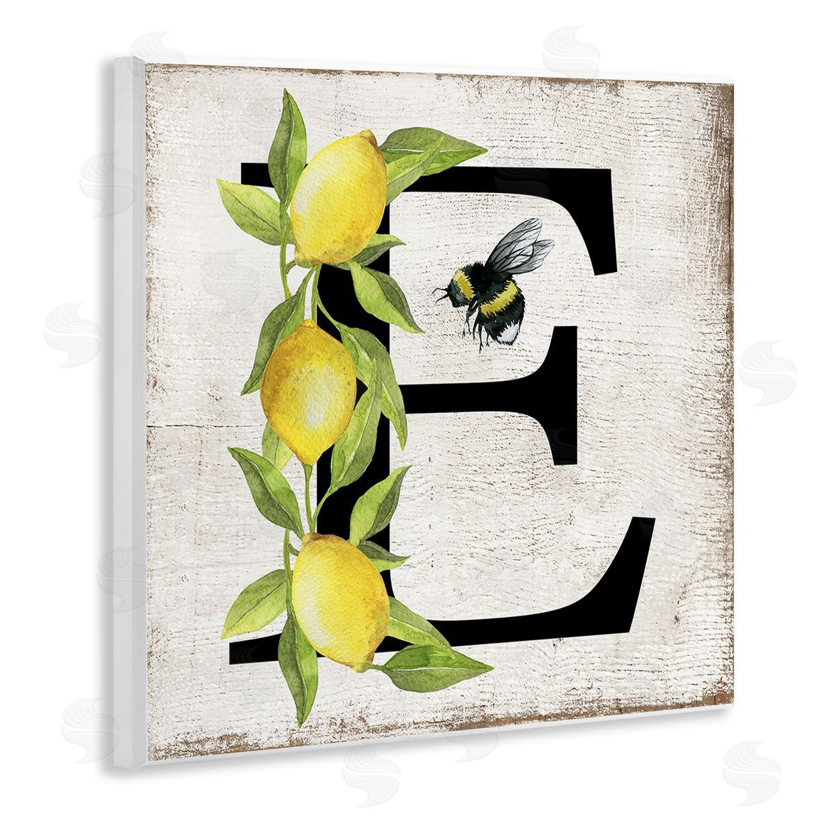 Lemon & Bee E Letter Wood Plaque Wall Art, Home Decor by Creatif Belle