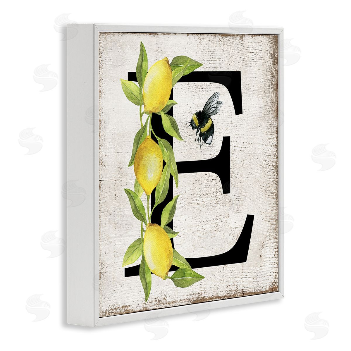 Lemon & Bee E Letter White Frame Print Wall Art, Home Decor by Creatif Belle
