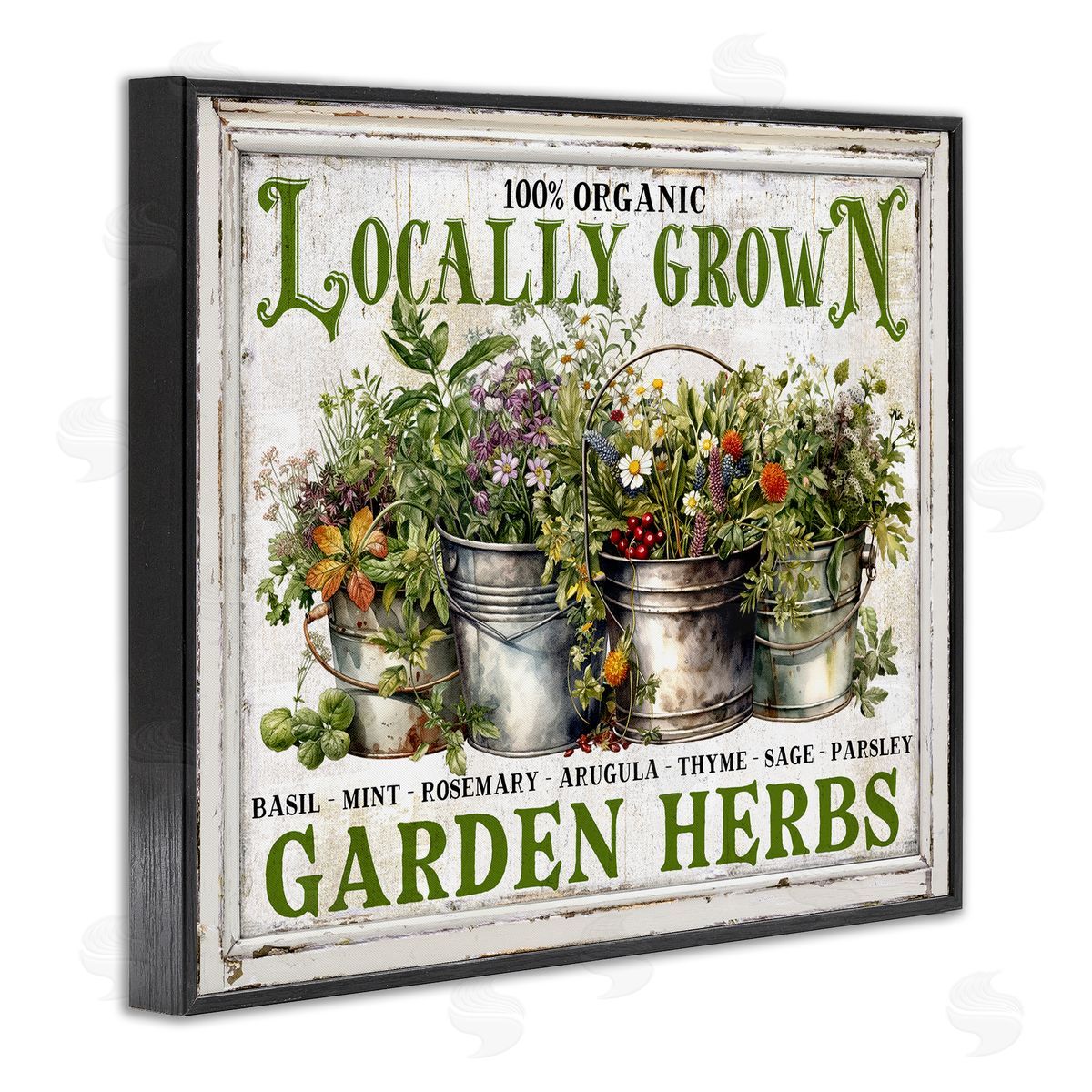 Vintage Herbs in Buckets Black Frame Print Wall Art, Home Decor by Creatif Belle