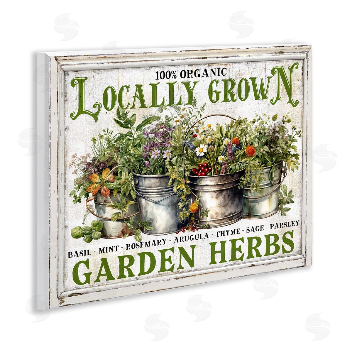 Vintage Herbs in Buckets Wood Plaque Wall Art, Home Decor by Creatif Belle