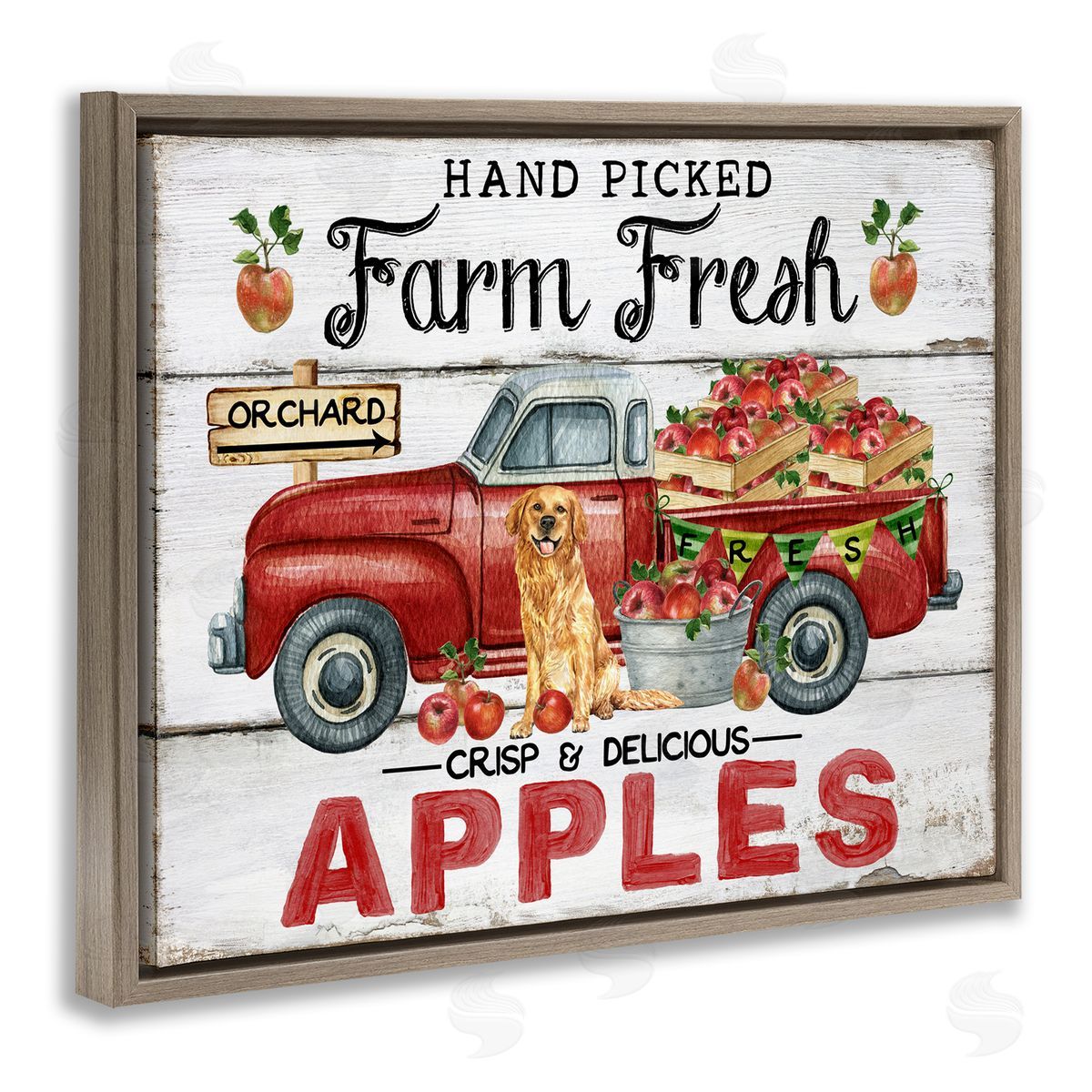 Farm Fresh Apples Truck Brown Floating Frame Canvas Wall Art, Home Decor by Creatif Belle