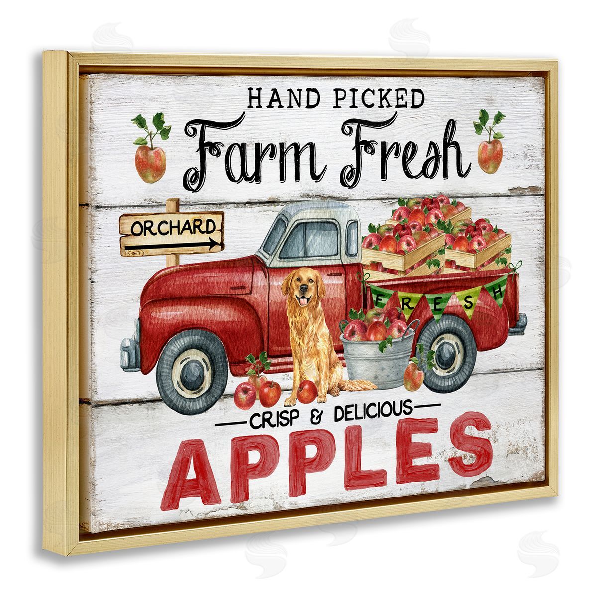 Farm Fresh Apples Truck Gold Floating Frame Canvas Wall Art, Home Decor by Creatif Belle
