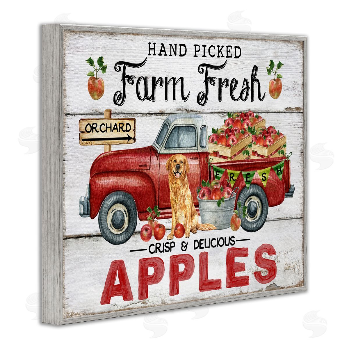 Farm Fresh Apples Truck Grey Frame Print Wall Art, Home Decor by Creatif Belle