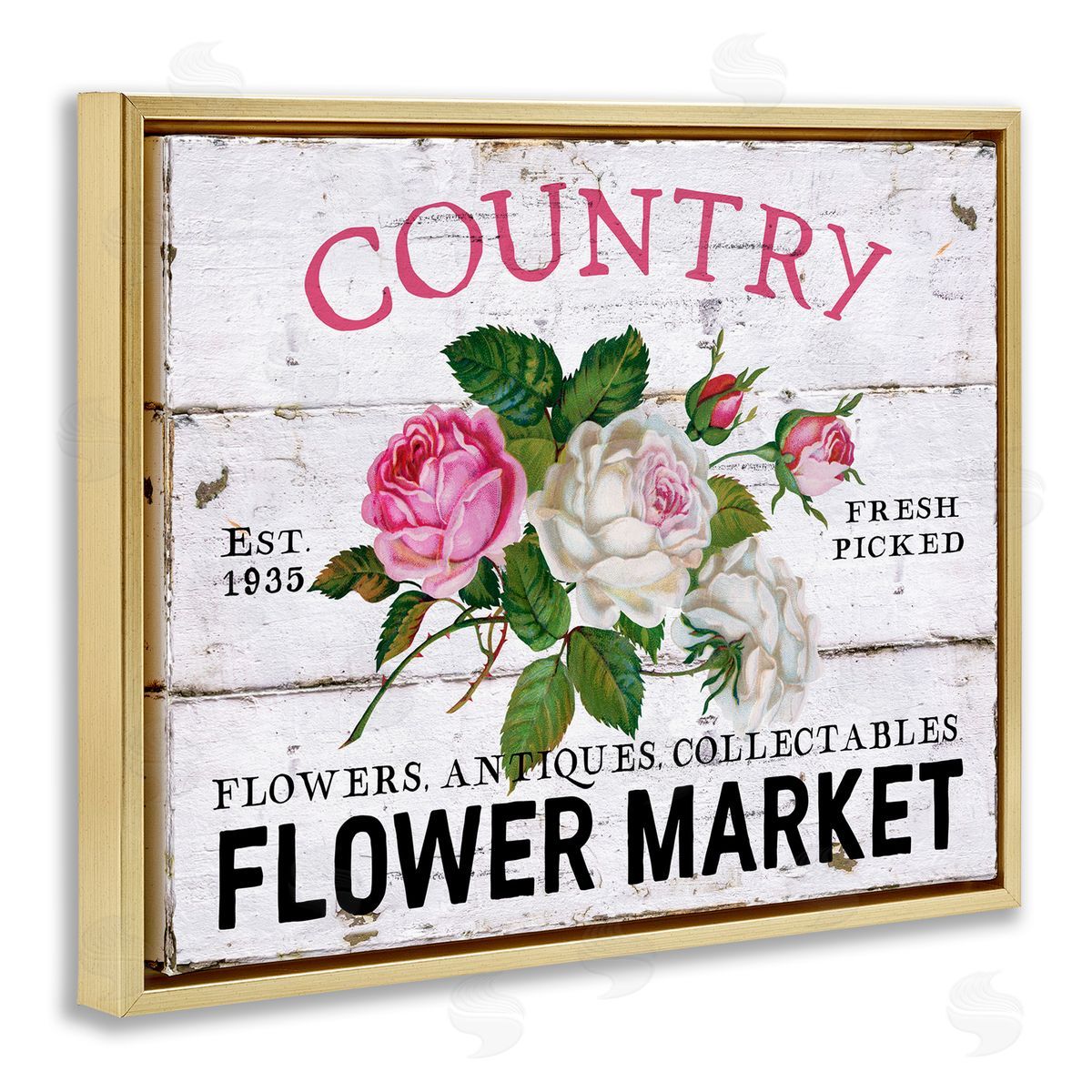 Pink Country Flower Market Gold Floating Frame Canvas Wall Art, Home Decor by Creatif Belle