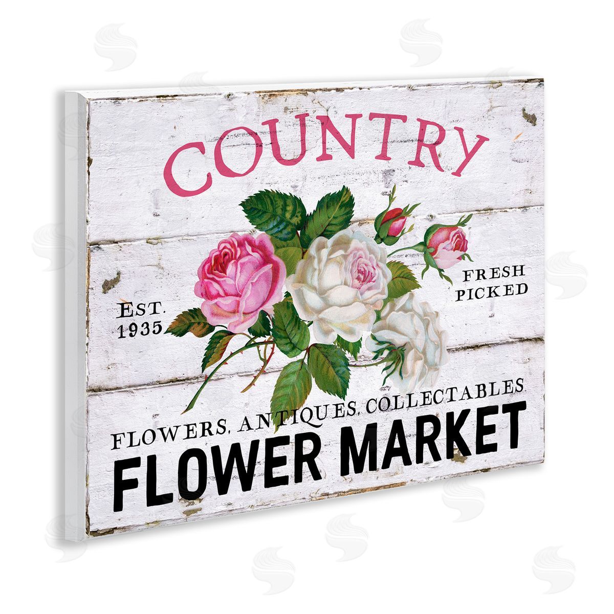 Pink Country Flower Market Wood Plaque Wall Art, Home Decor by Creatif Belle