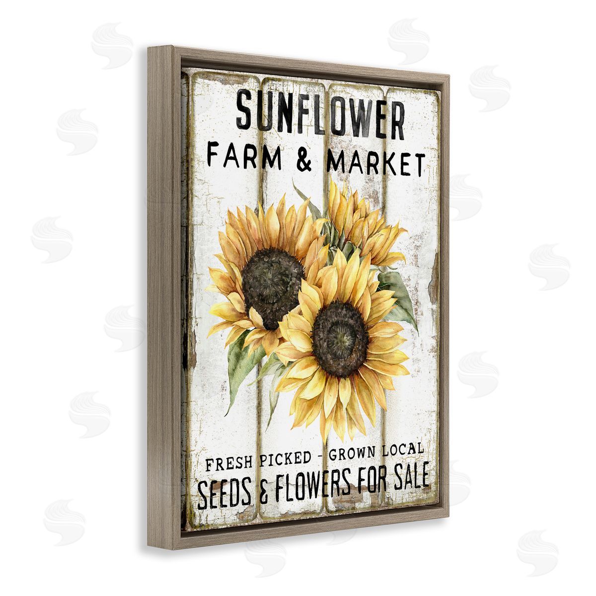 Sunflower Farm & Market Brown Floating Frame Canvas Wall Art, Home Decor by Creatif Belle