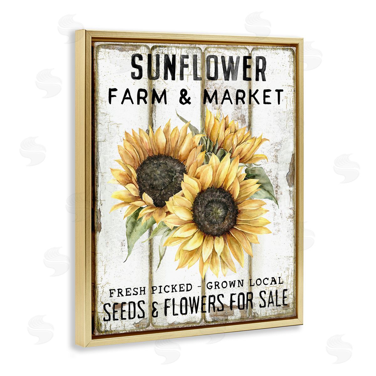 Sunflower Farm & Market Gold Floating Frame Canvas Wall Art, Home Decor by Creatif Belle