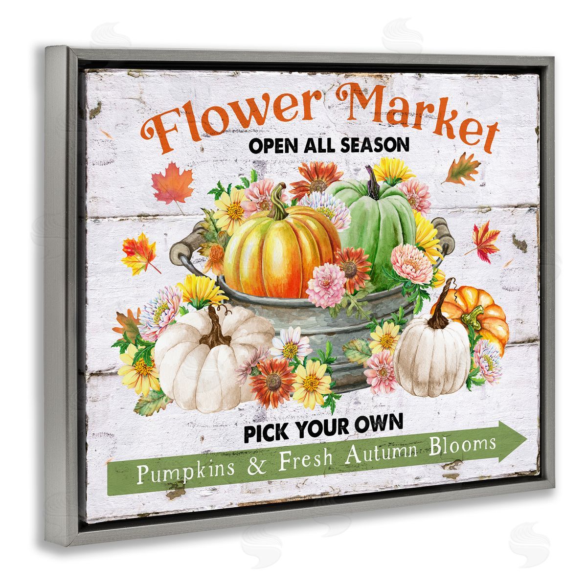 Pick Your Own Fall Market Grey Floating Frame Canvas Wall Art, Home Decor by Creatif Belle