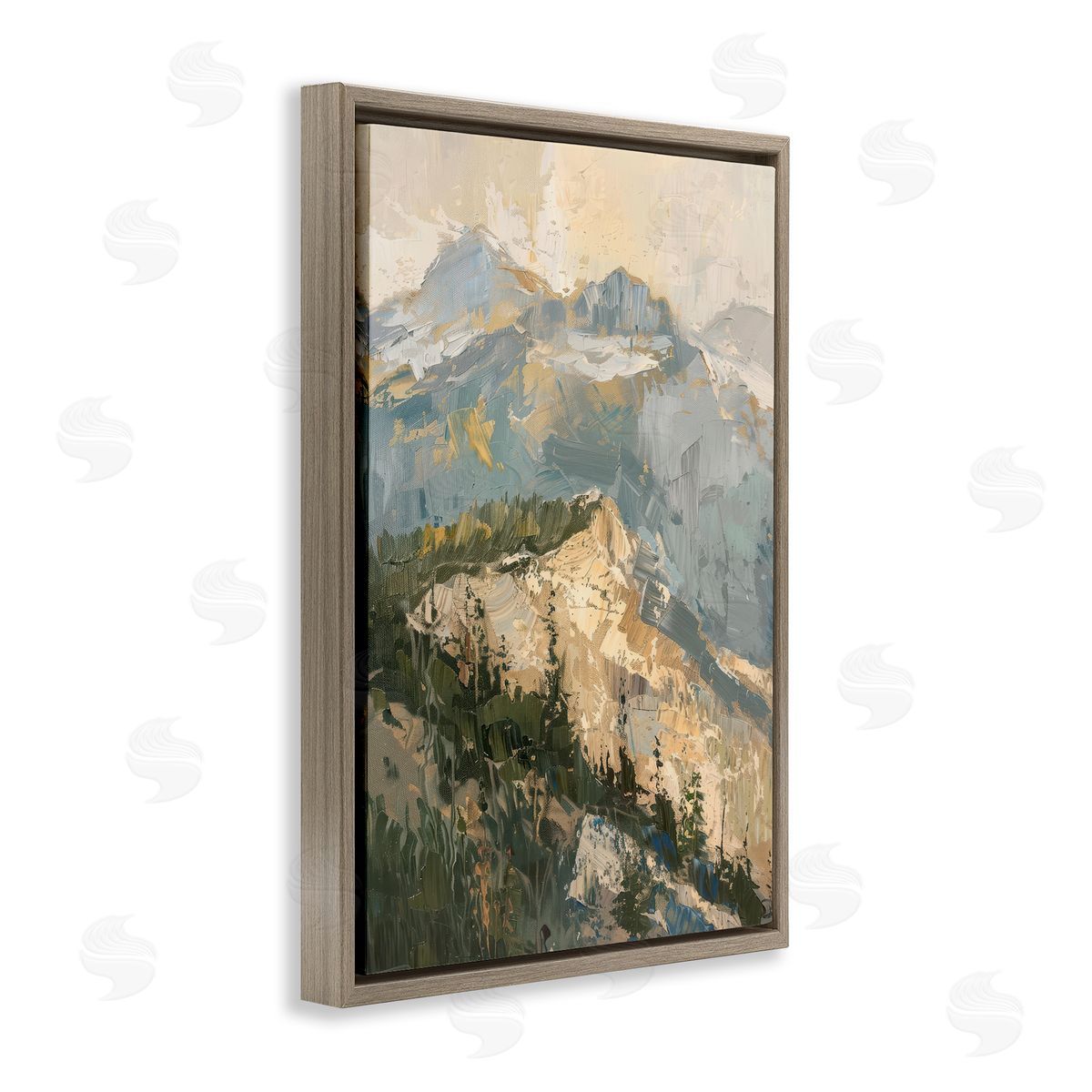 Rugged Mountains View Brown Floating Frame Canvas Wall Art, Home Decor by Petal Prints Design