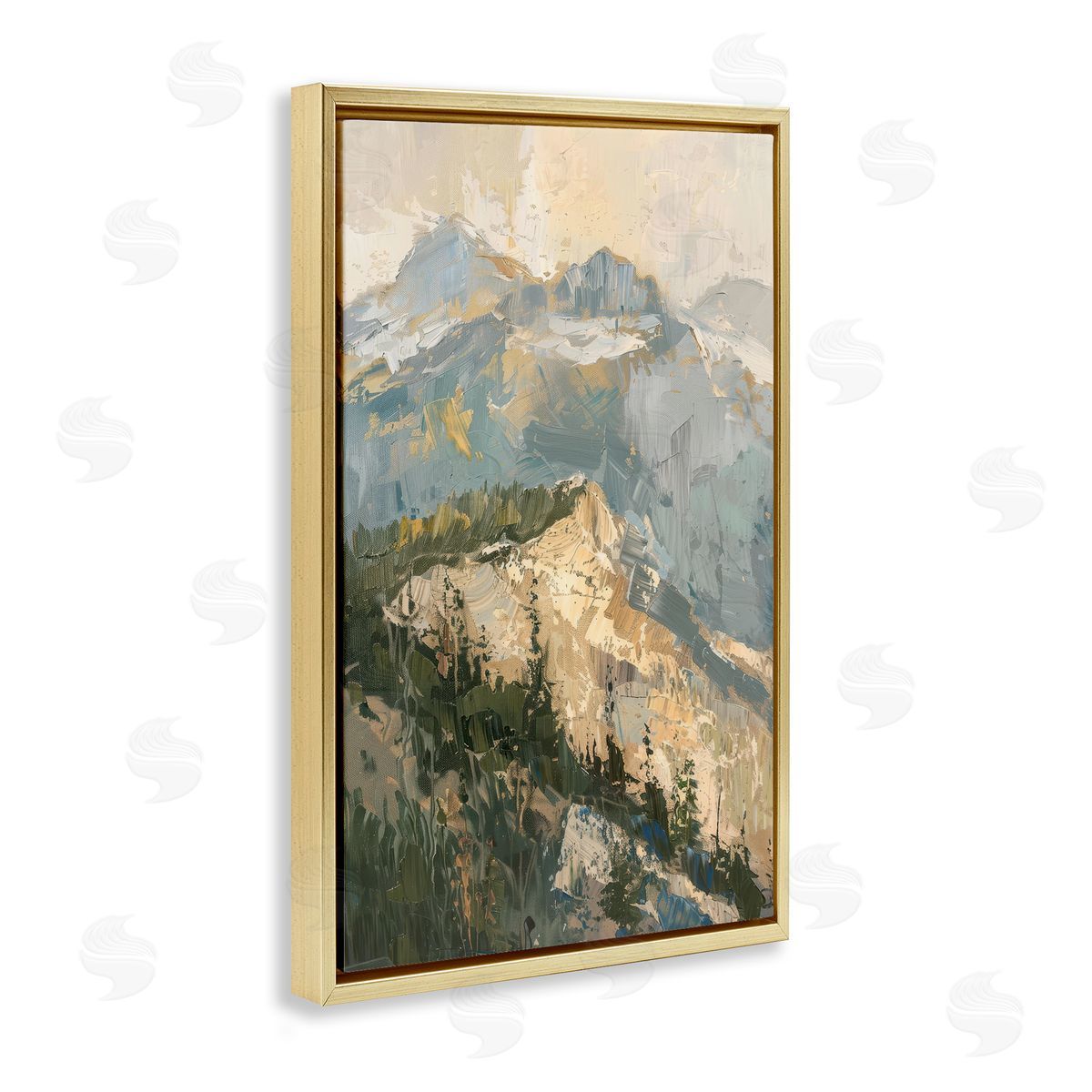 Rugged Mountains View Gold Floating Frame Canvas Wall Art, Home Decor by Petal Prints Design