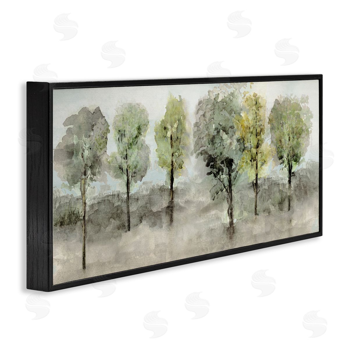 Splashed Watercolor Trees Black Frame Print Wall Art, Home Decor by Val Rhodes