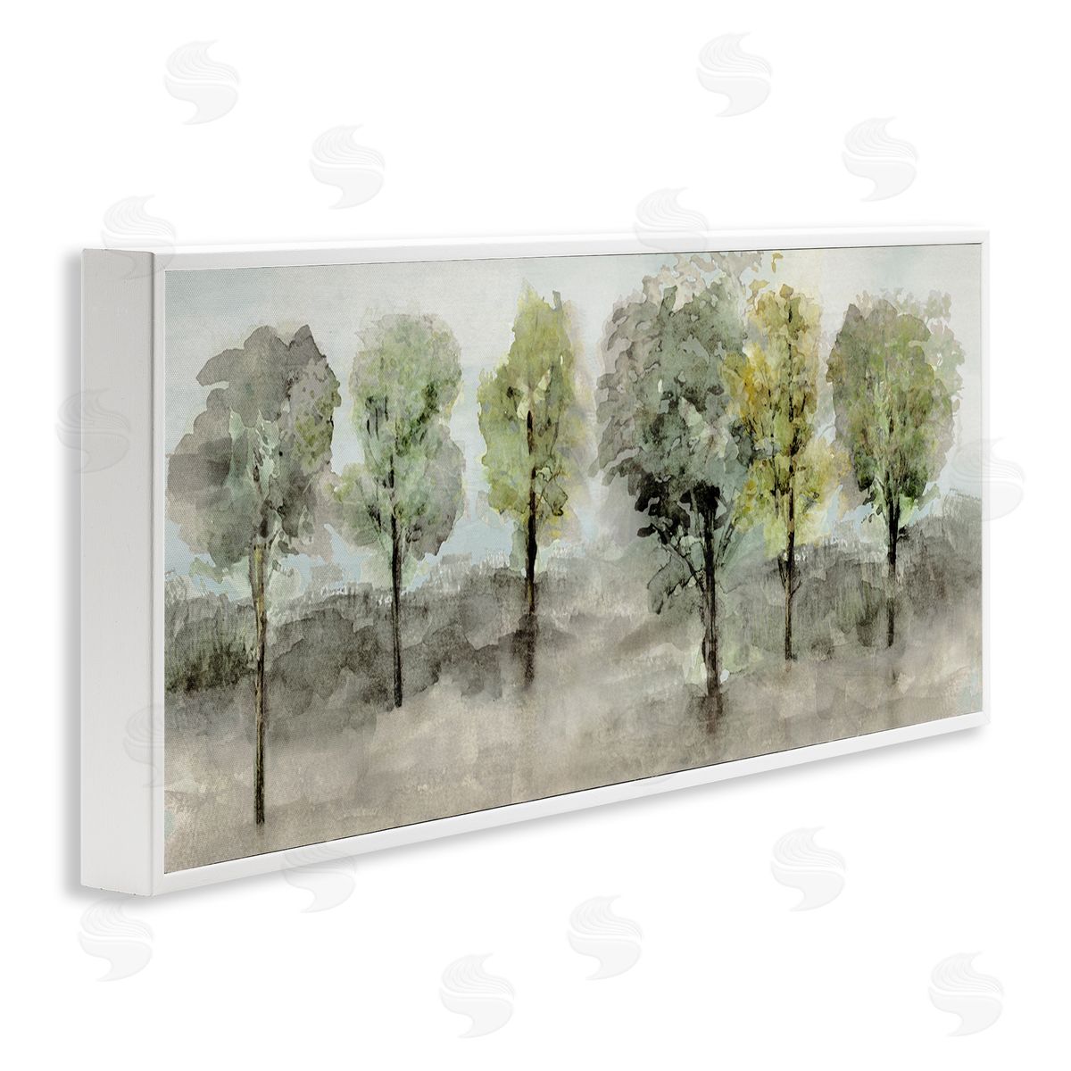 Splashed Watercolor Trees White Frame Print Wall Art, Home Decor by Val Rhodes