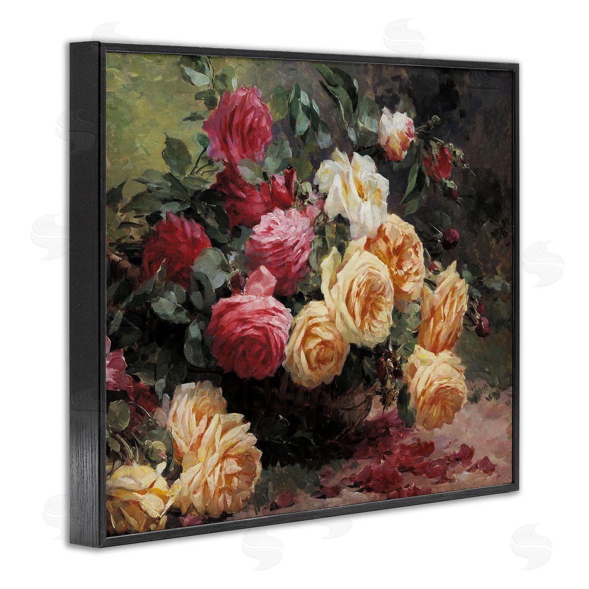 Vintages Roses Still Life Black Frame Print Wall Art, Home Decor by Albert-Tibulle Furcy de Lavault