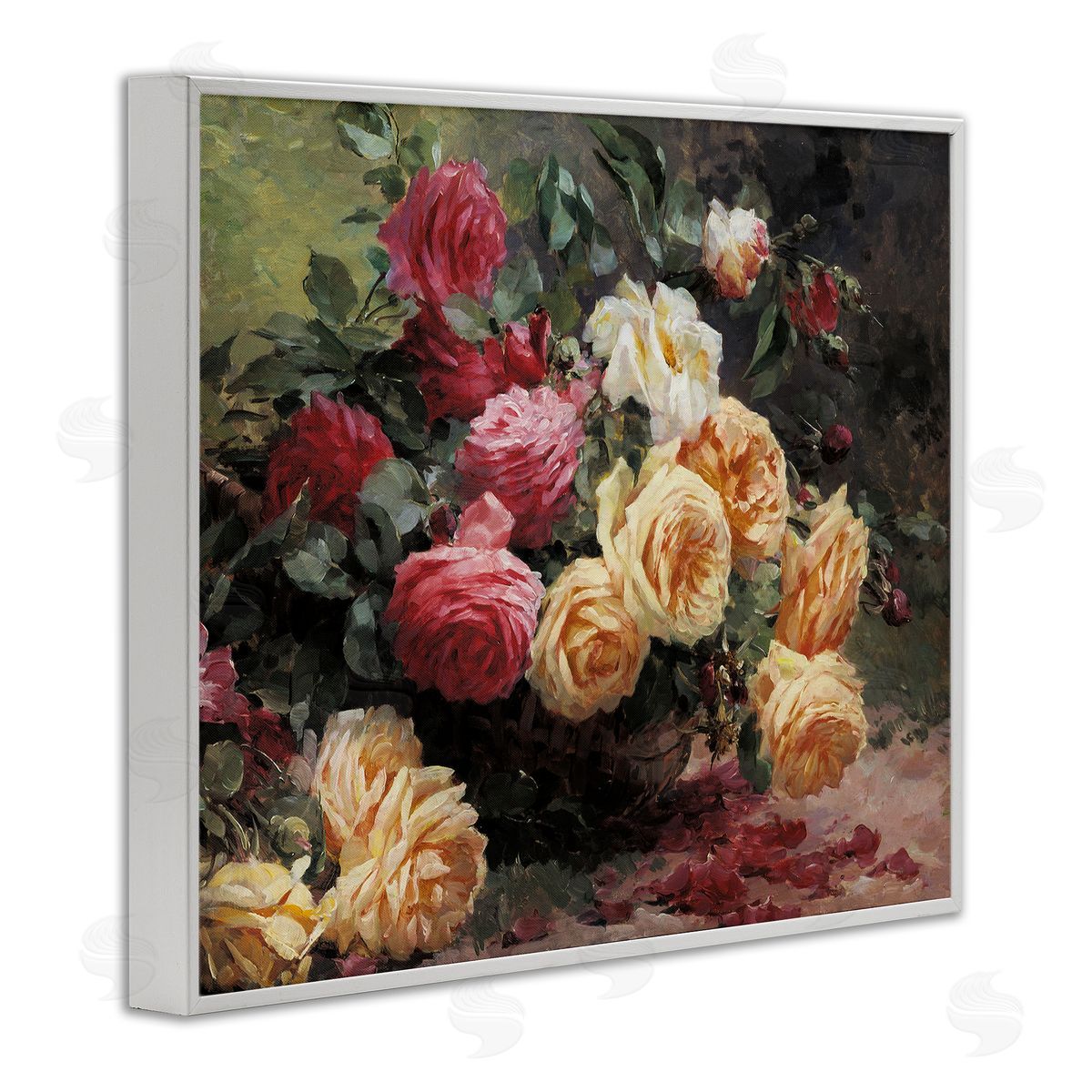Vintages Roses Still Life White Frame Print Wall Art, Home Decor by Albert-Tibulle Furcy de Lavault