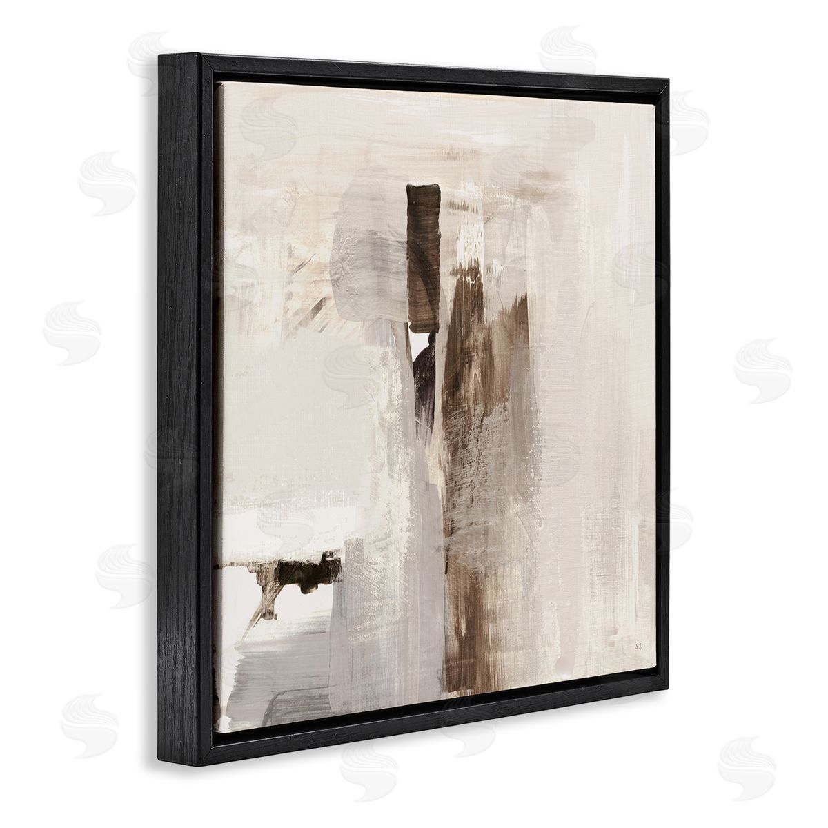Off-White with Brown Streaks Black Floating Frame Canvas Wall Art, Home Decor by Susan Jill