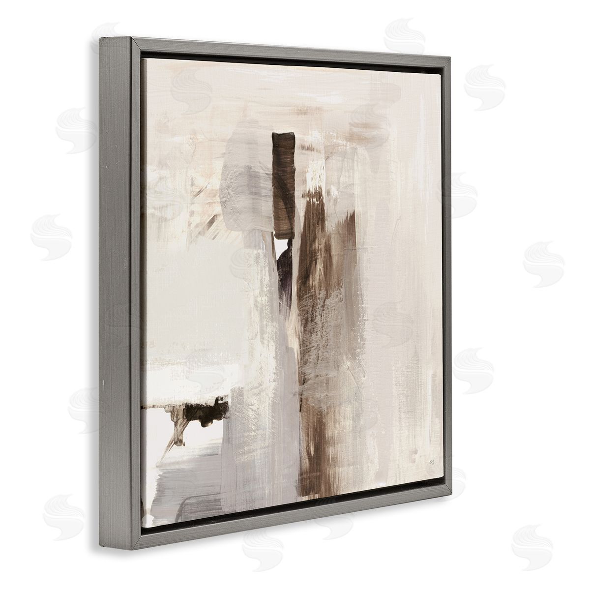 Off-White with Brown Streaks Grey Floating Frame Canvas Wall Art, Home Decor by Susan Jill