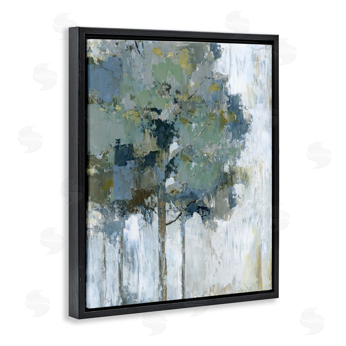 Flecked Tree Abstraction Black Floating Frame Canvas Wall Art, Home Decor by Nan