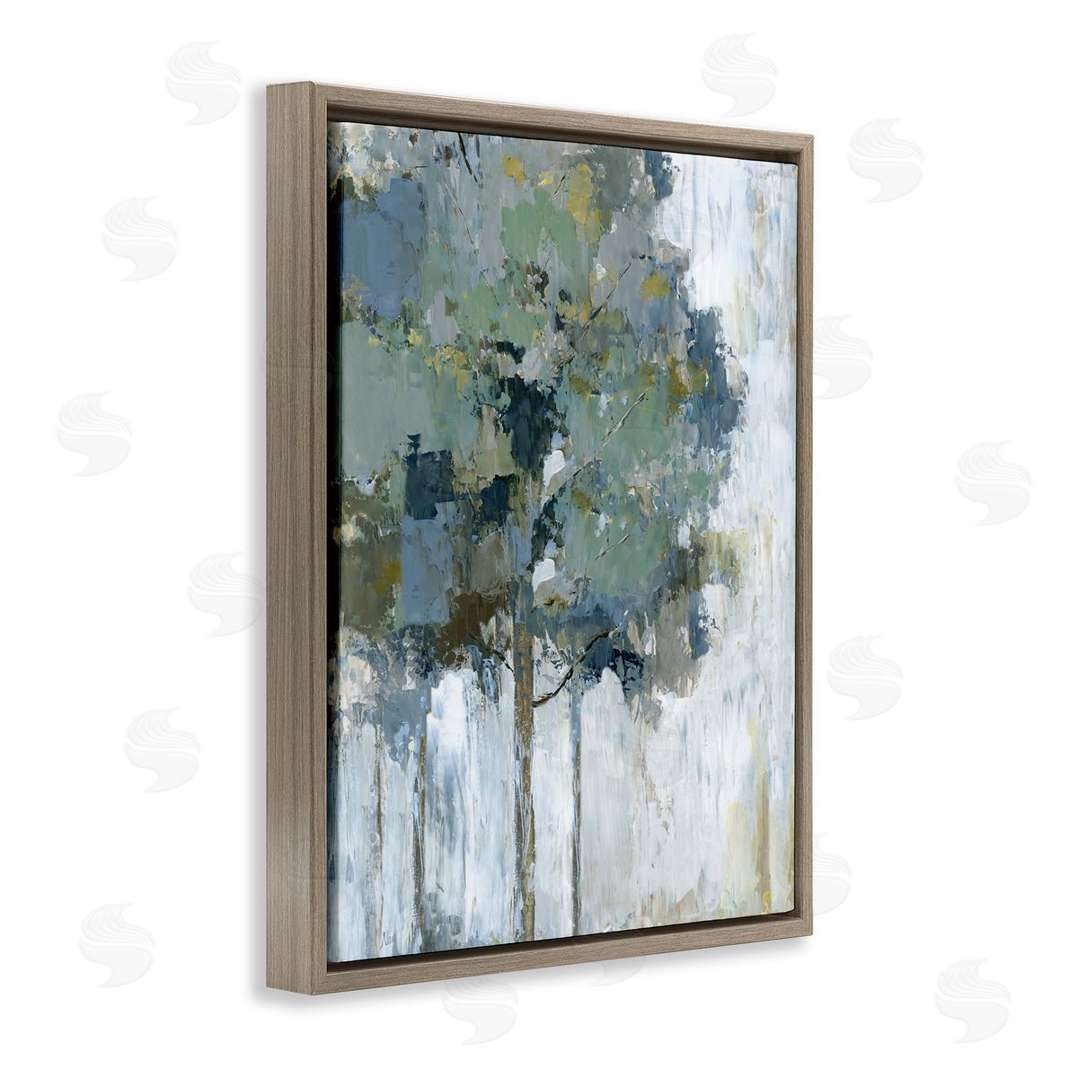 Flecked Tree Abstraction Brown Floating Frame Canvas Wall Art, Home Decor by Nan