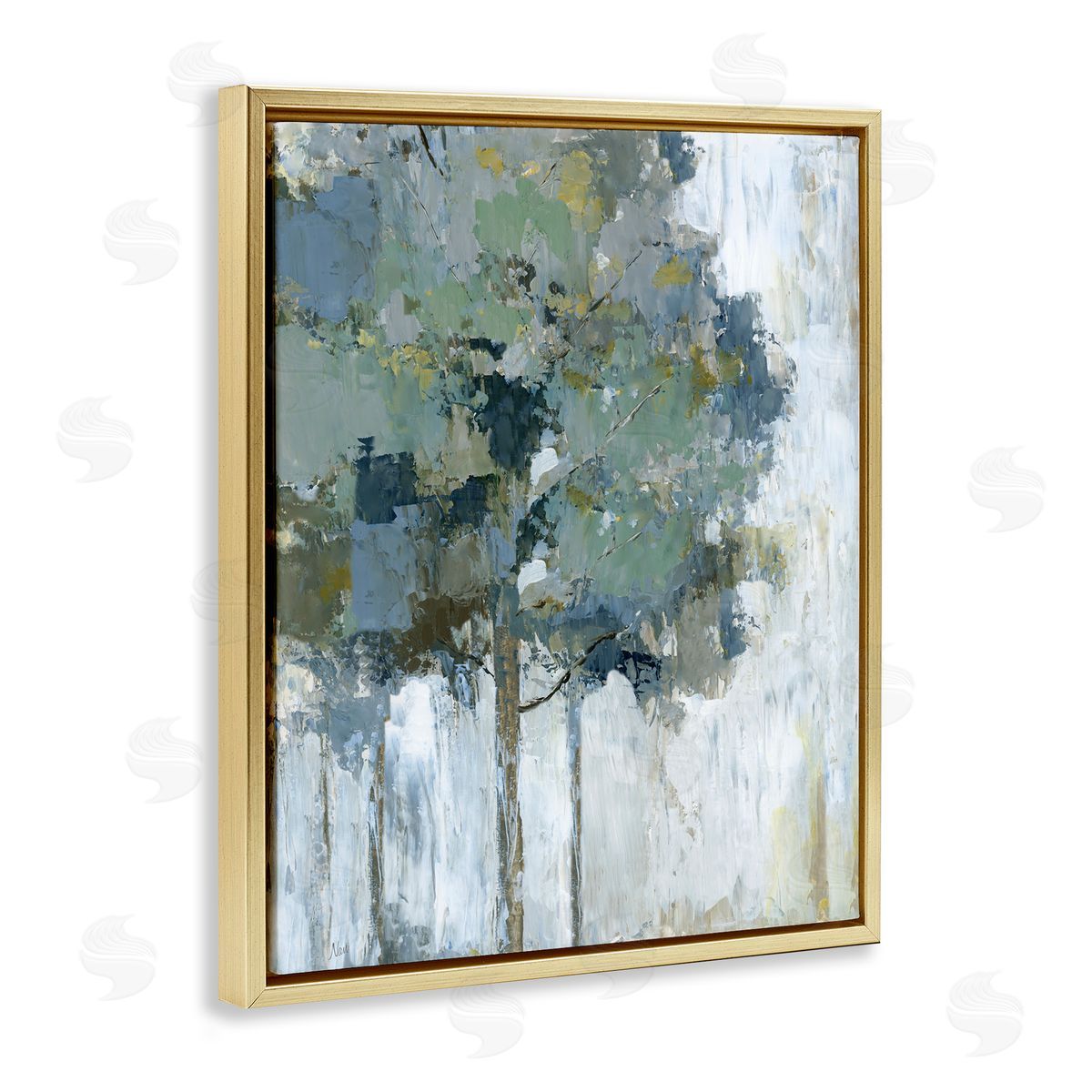 Flecked Tree Abstraction Gold Floating Frame Canvas Wall Art, Home Decor by Nan