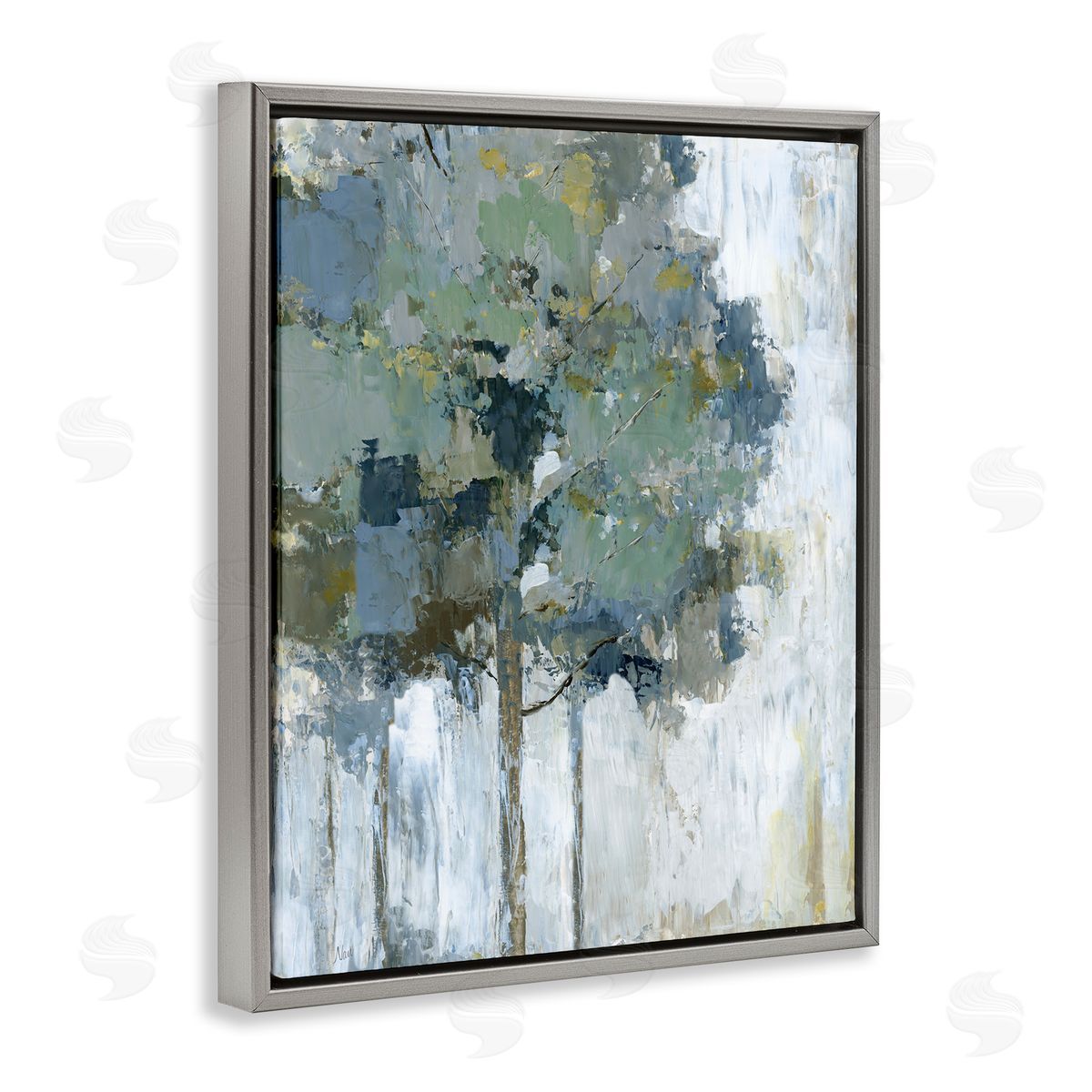 Flecked Tree Abstraction Grey Floating Frame Canvas Wall Art, Home Decor by Nan