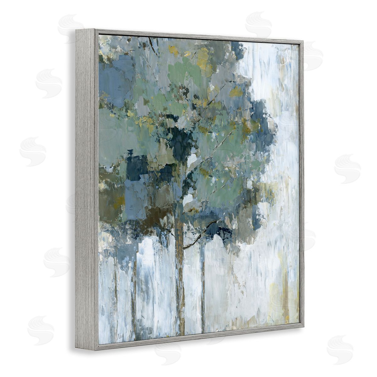 Flecked Tree Abstraction Grey Frame Print Wall Art, Home Decor by Nan