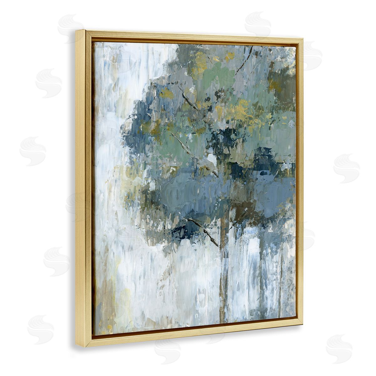 Distressed Lone Tree Gold Floating Frame Canvas Wall Art, Home Decor by Nan
