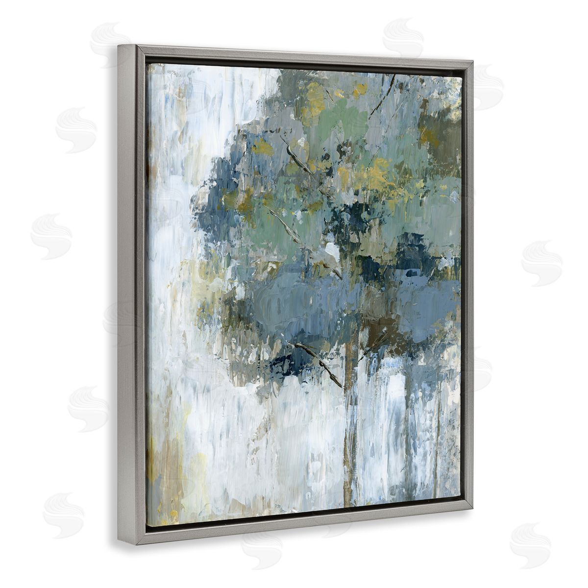 Distressed Lone Tree Grey Floating Frame Canvas Wall Art, Home Decor by Nan
