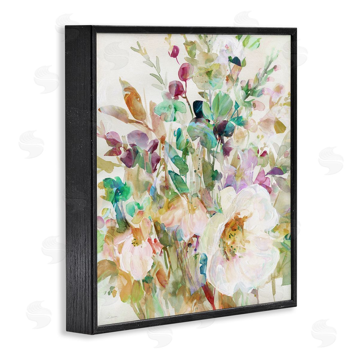 Opaque Distressed Blooms Black Frame Print Wall Art, Home Decor by Carol Robinson