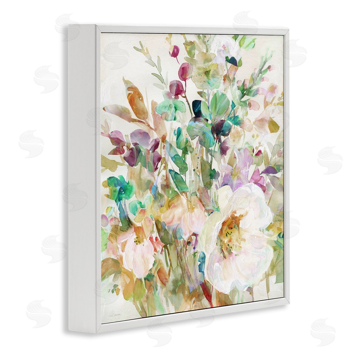 Opaque Distressed Blooms White Frame Print Wall Art, Home Decor by Carol Robinson