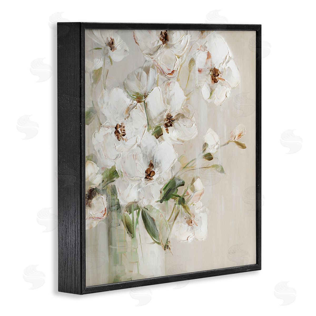 Simple Blossoms on Beige Black Frame Print Wall Art, Home Decor by Sally Swatland