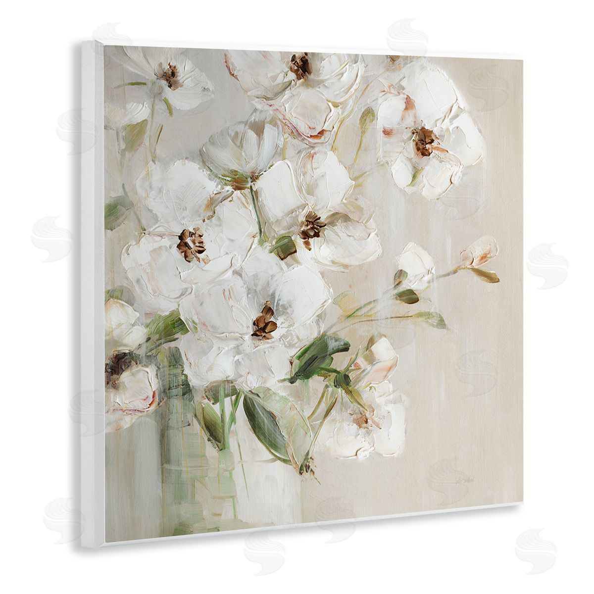 Simple Blossoms on Beige Wood Plaque Wall Art, Home Decor by Sally Swatland