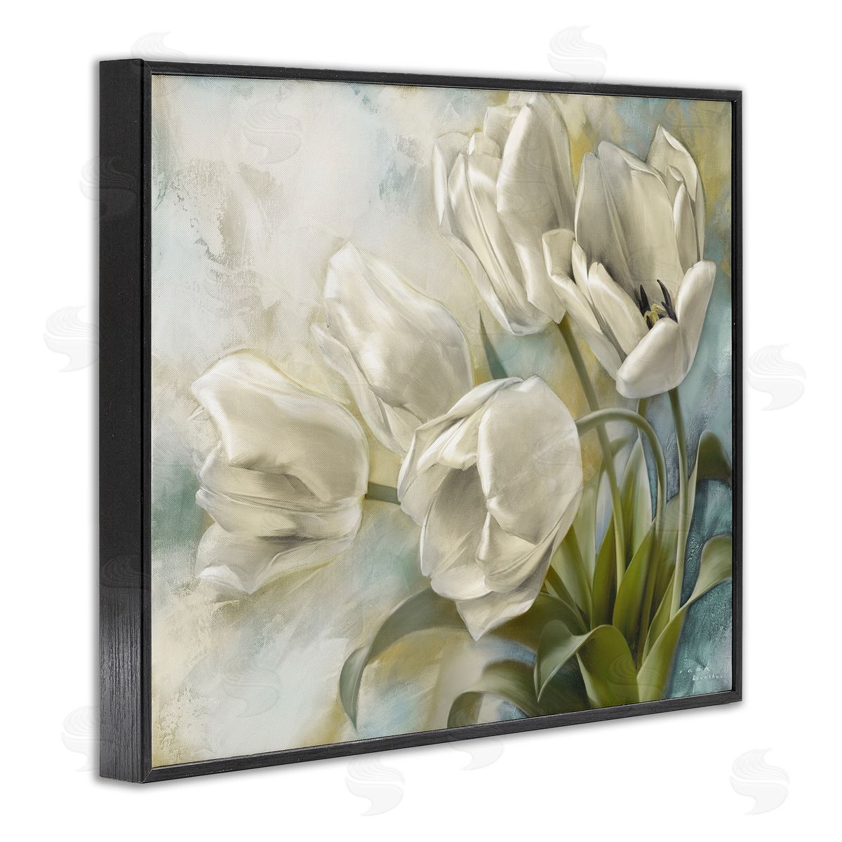 Curling Tulip Blooms Black Frame Print Wall Art, Home Decor by Igor Levashov