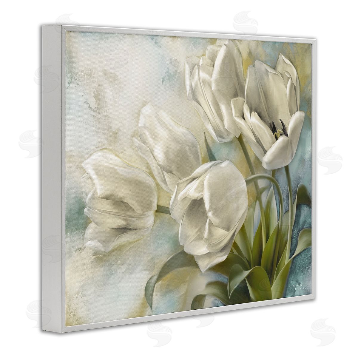 Curling Tulip Blooms White Frame Print Wall Art, Home Decor by Igor Levashov