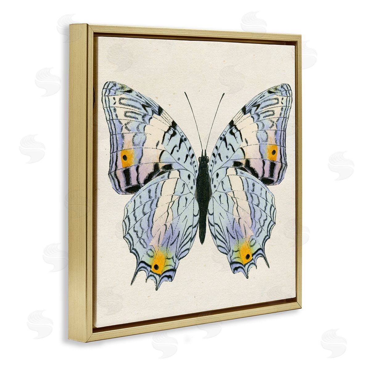 Butterfly with Yellow Details Gold Floating Frame Canvas Wall Art, Home Decor by Susan Arnot