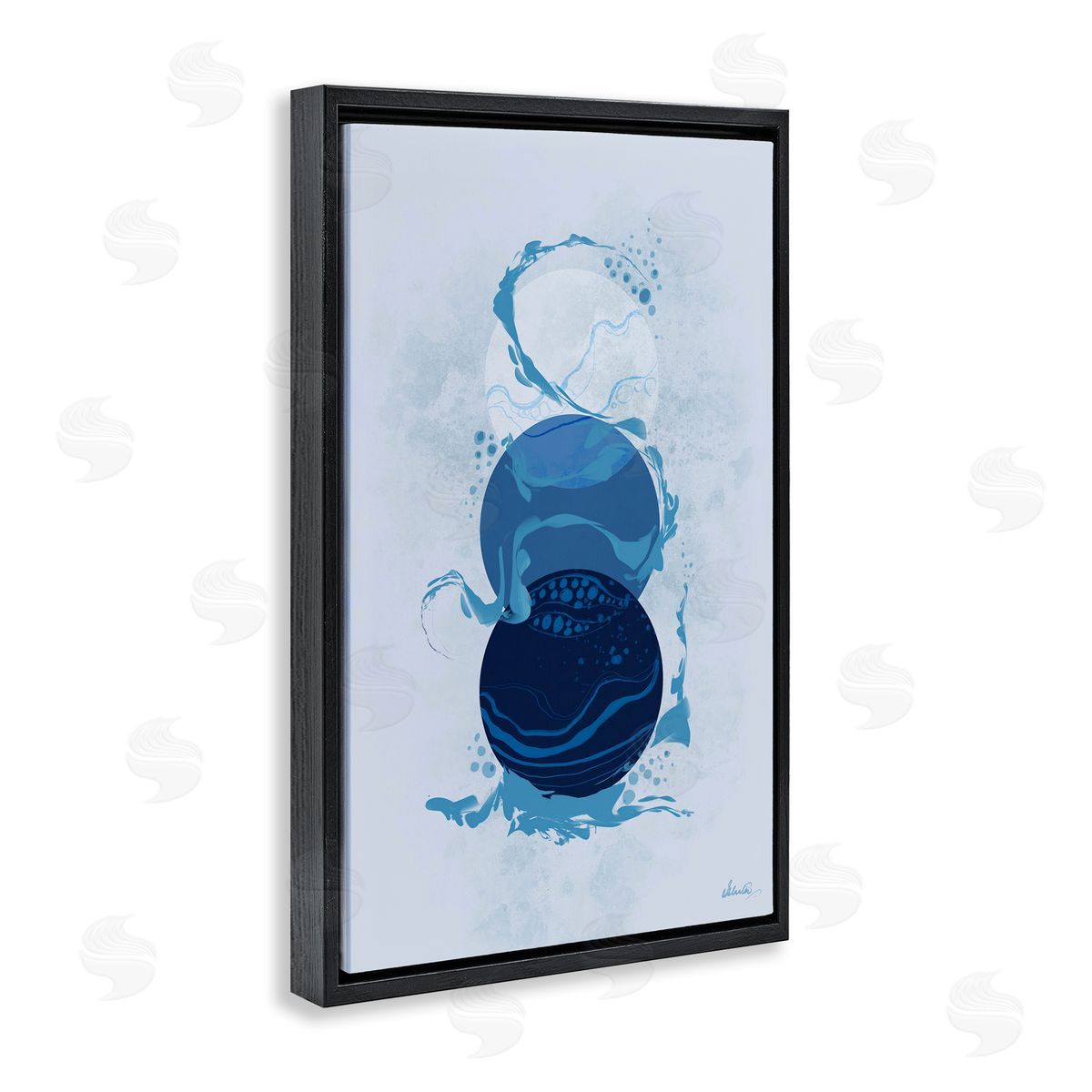 Circles with Swirling Water Black Floating Frame Canvas Wall Art, Home Decor by Ishita Banerjee