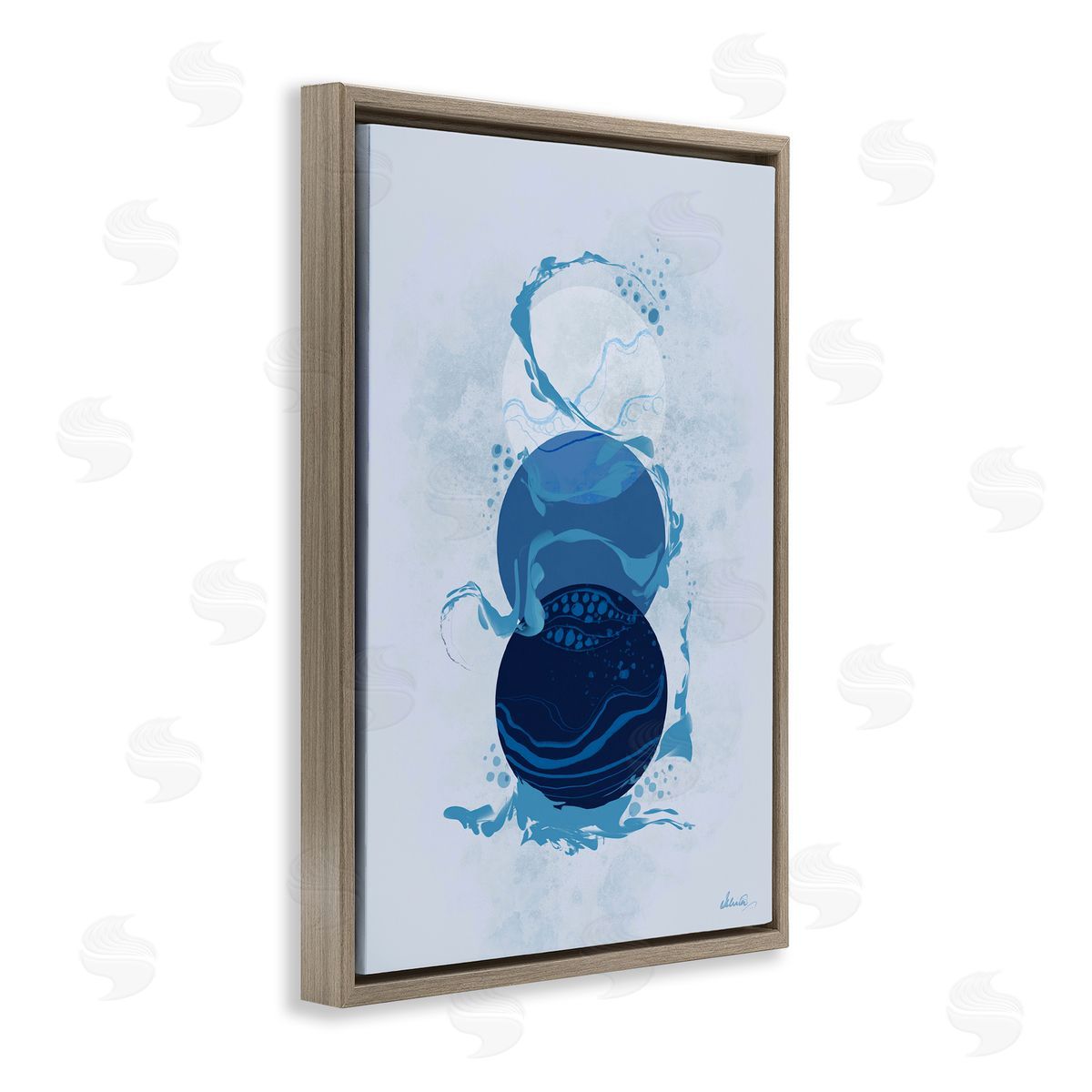 Circles with Swirling Water Brown Floating Frame Canvas Wall Art, Home Decor by Ishita Banerjee