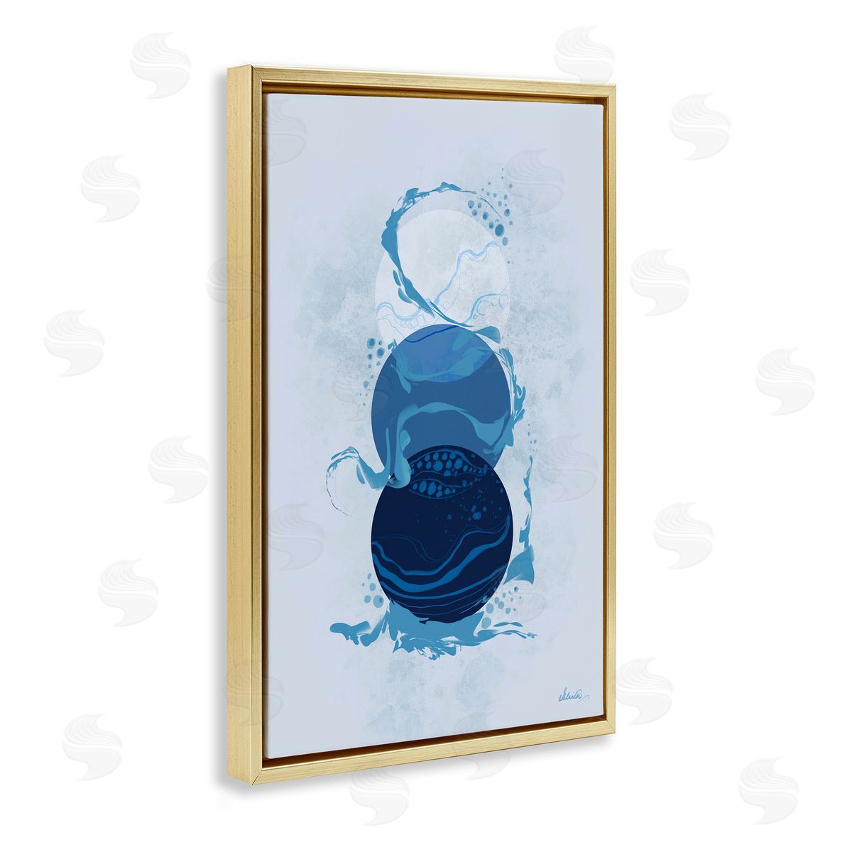 Circles with Swirling Water Gold Floating Frame Canvas Wall Art, Home Decor by Ishita Banerjee