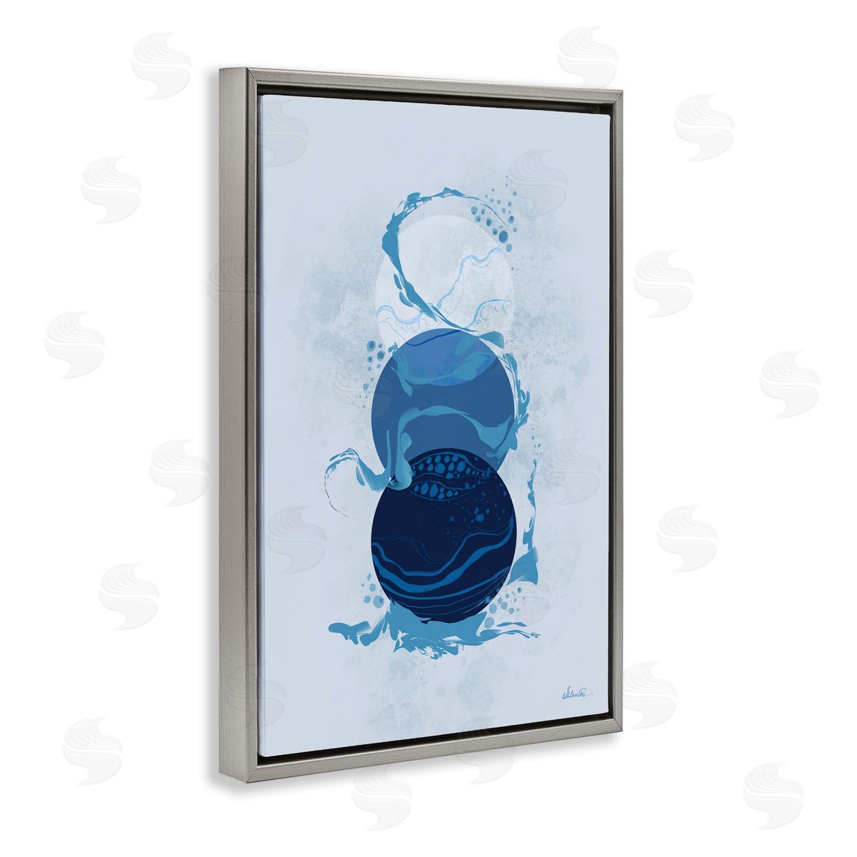 Circles with Swirling Water Grey Floating Frame Canvas Wall Art, Home Decor by Ishita Banerjee