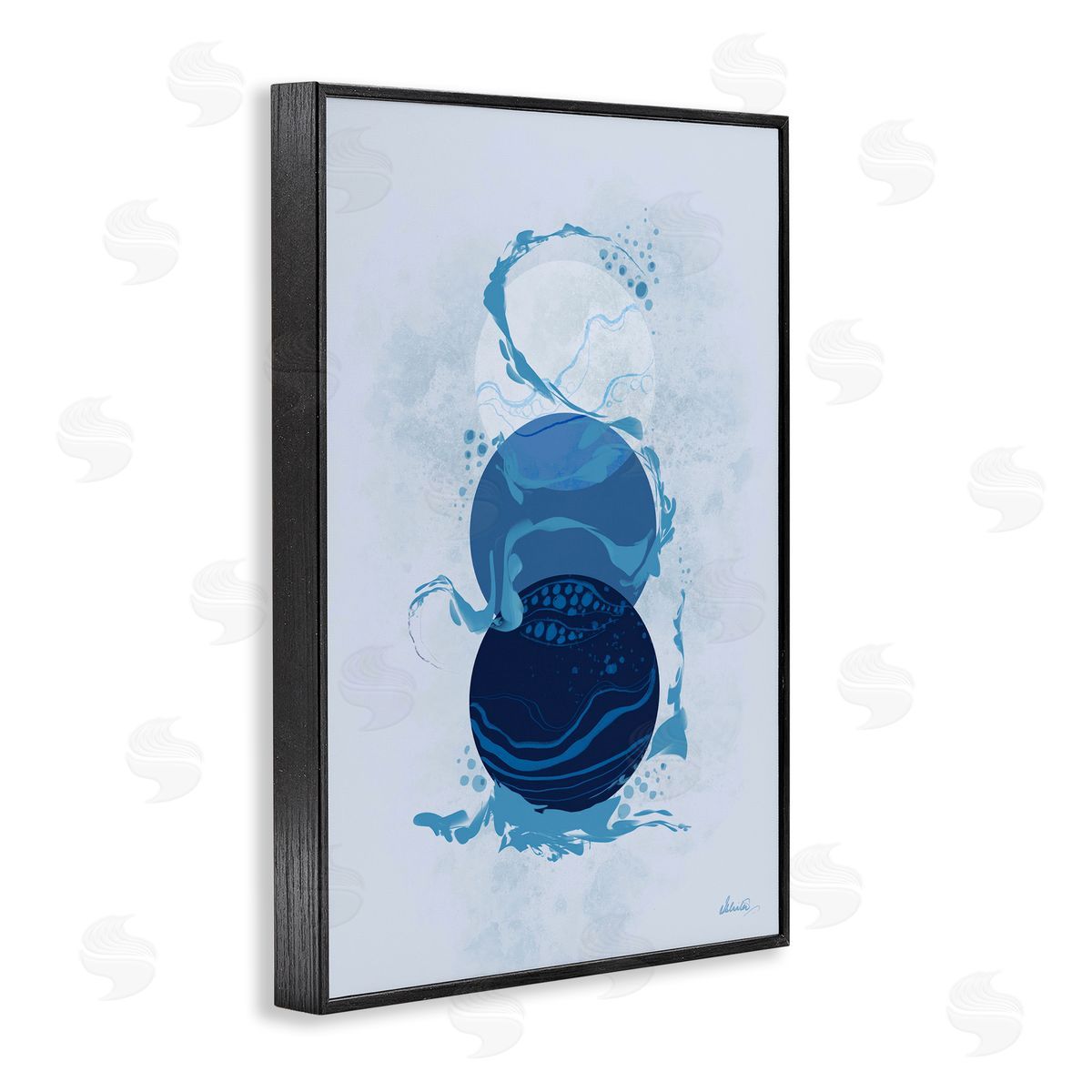 Circles with Swirling Water Black Frame Print Wall Art, Home Decor by Ishita Banerjee