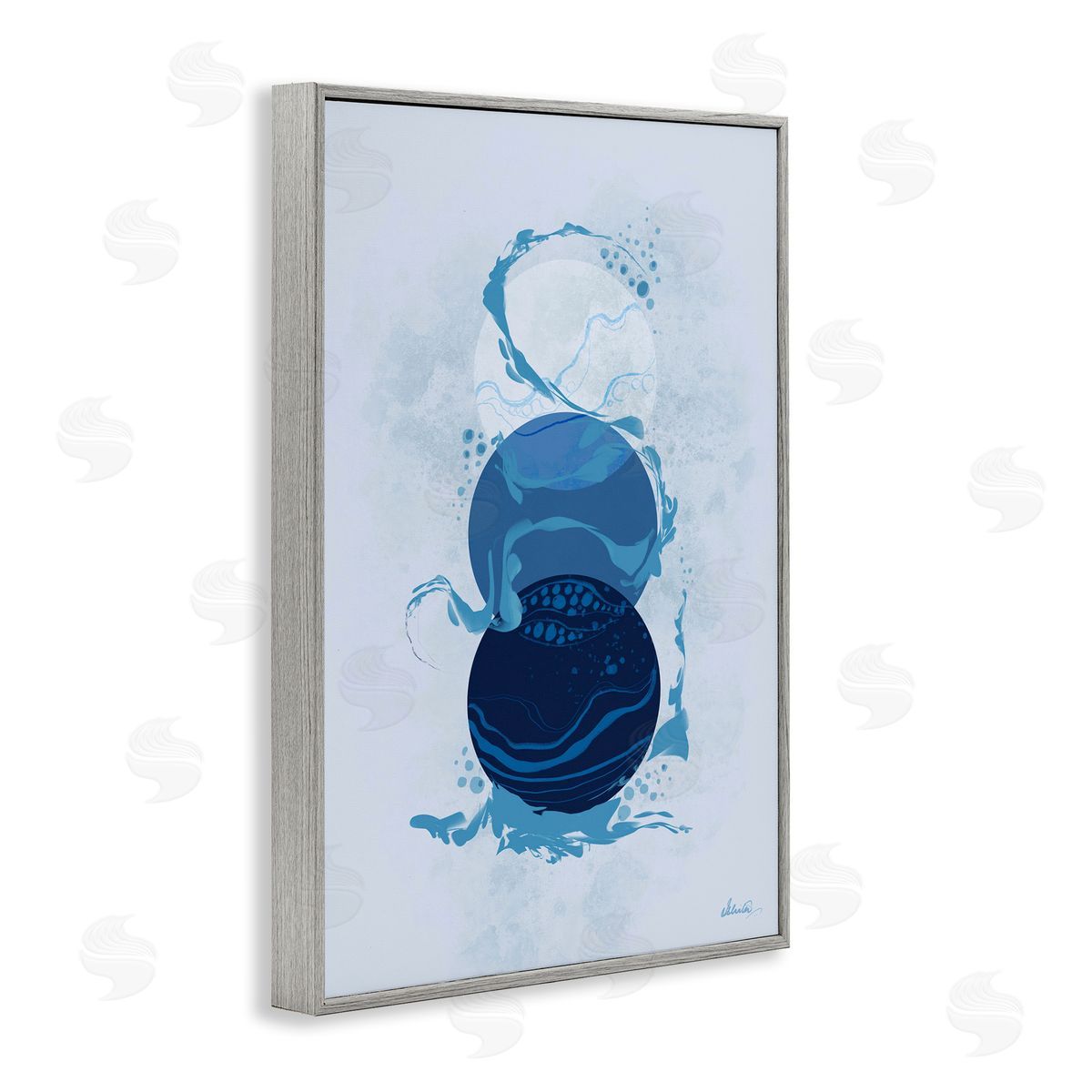 Circles with Swirling Water Grey Frame Print Wall Art, Home Decor by Ishita Banerjee