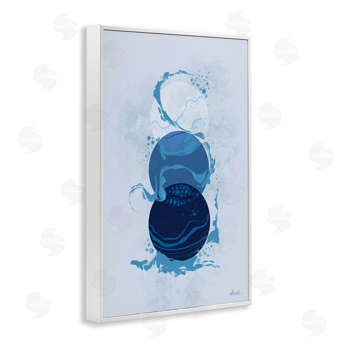 Circles with Swirling Water White Frame Print Wall Art, Home Decor by Ishita Banerjee