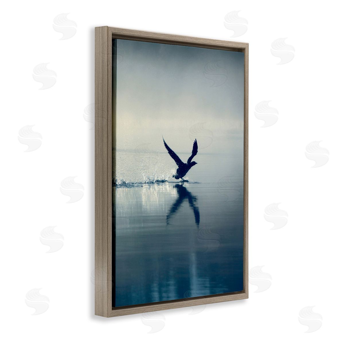 Splashing Bird on Water Brown Floating Frame Canvas Wall Art, Home Decor by Incado