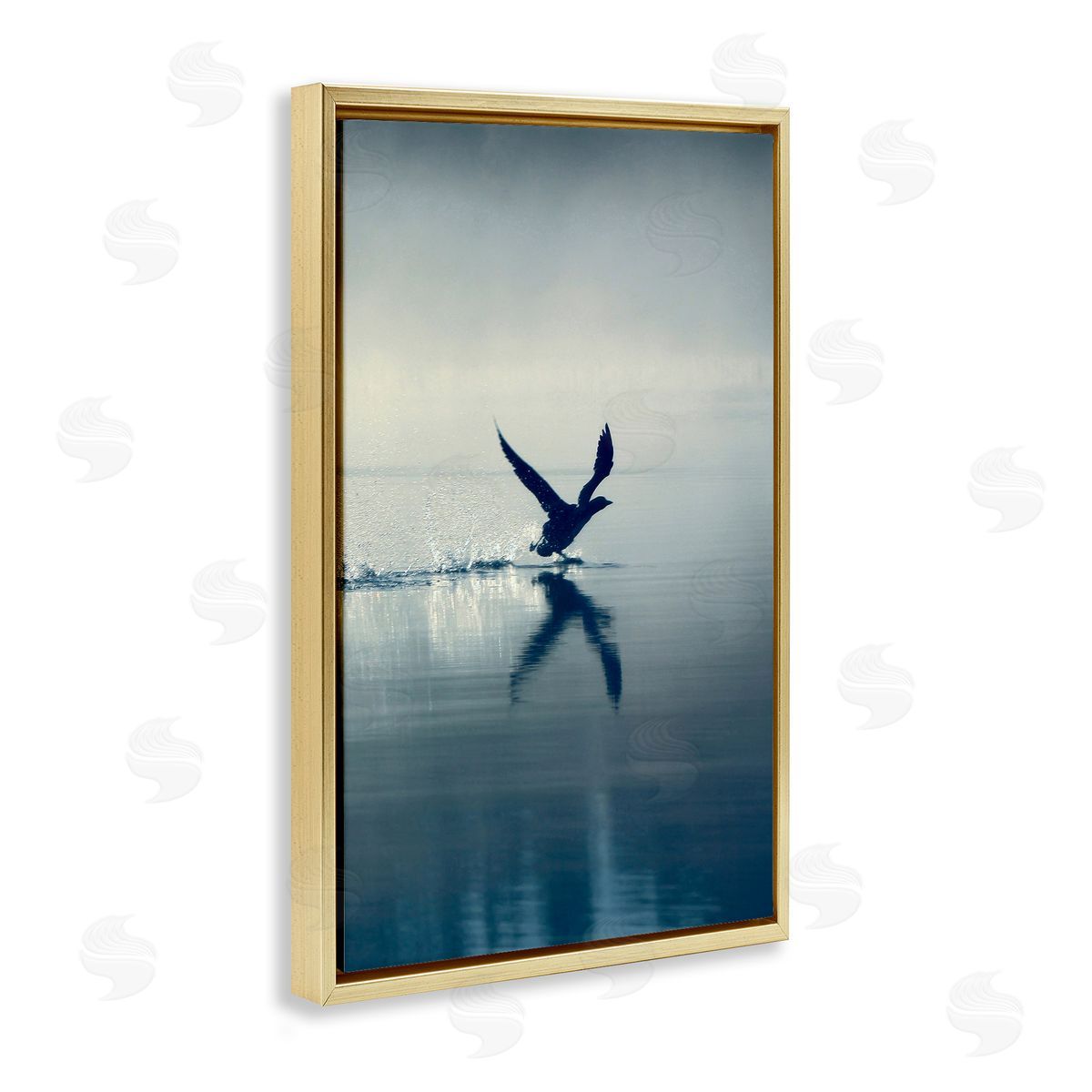 Splashing Bird on Water Gold Floating Frame Canvas Wall Art, Home Decor by Incado
