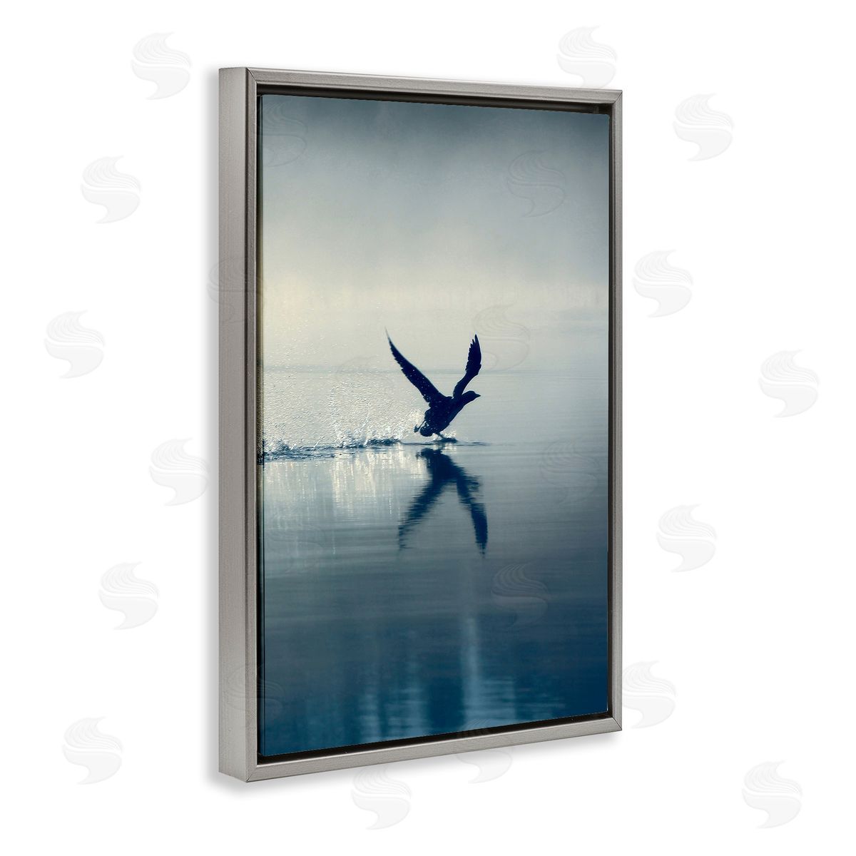 Splashing Bird on Water Grey Floating Frame Canvas Wall Art, Home Decor by Incado