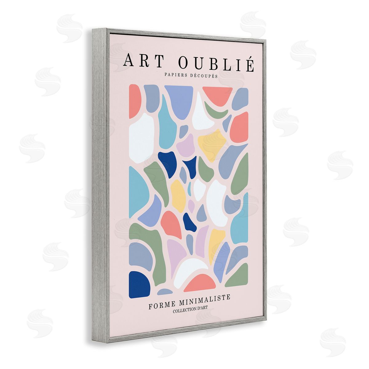 Stained Glass Style Shapes Grey Frame Print Wall Art, Home Decor by Incado