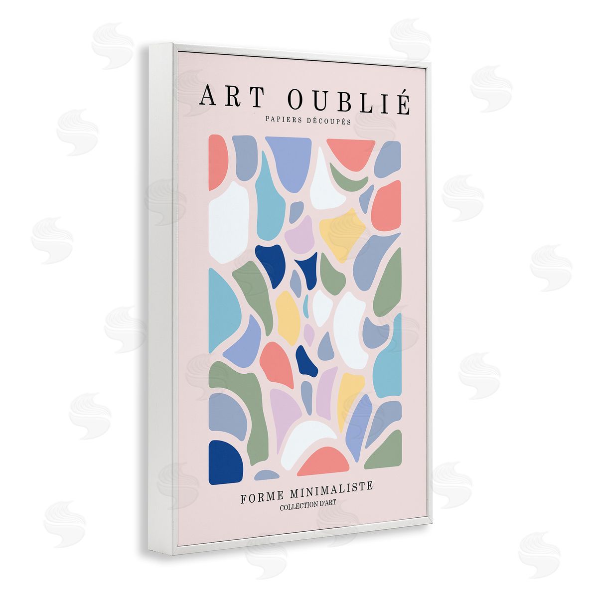 Stained Glass Style Shapes White Frame Print Wall Art, Home Decor by Incado